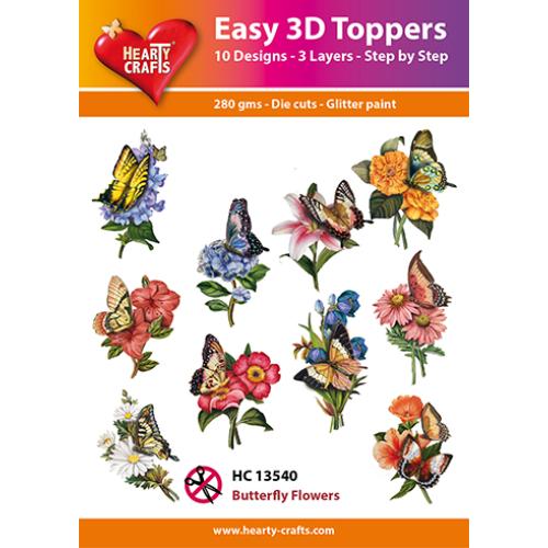 Hearty Crafts - Butterfly Flowers Glitter Paint 3D Toppers (HC-13540)
