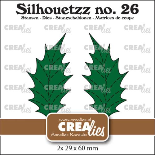 Crealies Silhouetzz Dies No. 26 Leaves 22 XL Solid Holly Leaf Big with Stitch and Mirror Image (CLSH26)