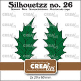 Crealies Silhouetzz Dies No. 26 Leaves 22 XL Solid Holly Leaf Big with Stitch and Mirror Image (CLSH26)