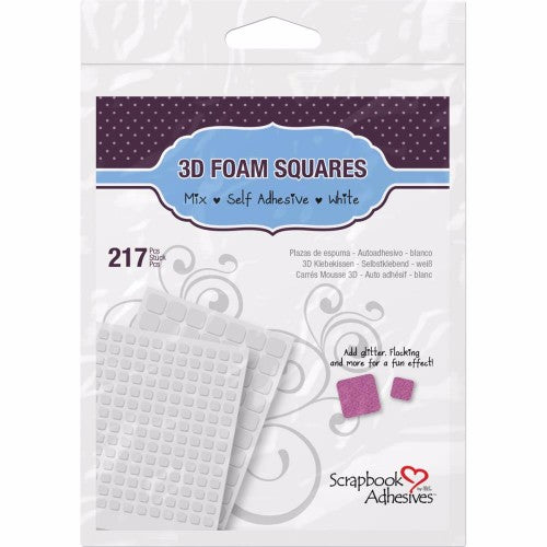 Scrapbook Adhesives 3D Foam Squares Variety Pack 217/Pkg White (63) .5"X.5", (154) .25"X.25"