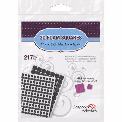 Scrapbook Adhesives 3D Foam Squares Variety Pack 217/Pkg Black (63) .5"X.5", (154) .25"X.25"