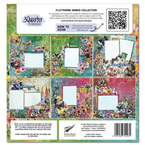 3Quarter Designs Fluttering Wings 12x12 Design Paper & Diecuts Set - Postage as per Actual