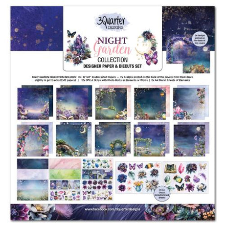3Quarter Designs Night Garden 12x12 Design Paper & Diecuts Set - Postage as per Actual