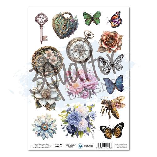 3Quarter Designs Floral Mechanica Sticker Sheet A4