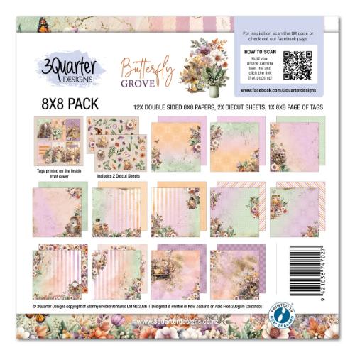 3Quarter Designs Butterfly Grove 8x8 Paper Pack & Die Cuts set