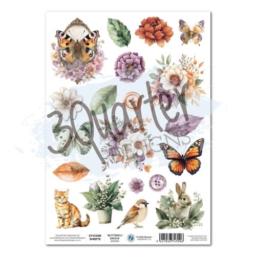 3Quarter Designs Butterfly Grove Sticker Sheet A4