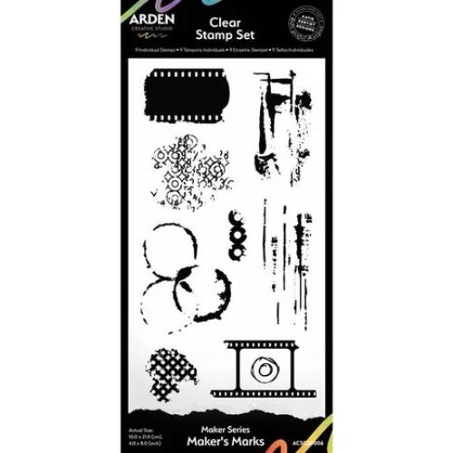 Arden Creative Studio Maker Series 4x8 Inch Clear Stamp Set - Maker's Marks (9pcs) (ACSCS0006)