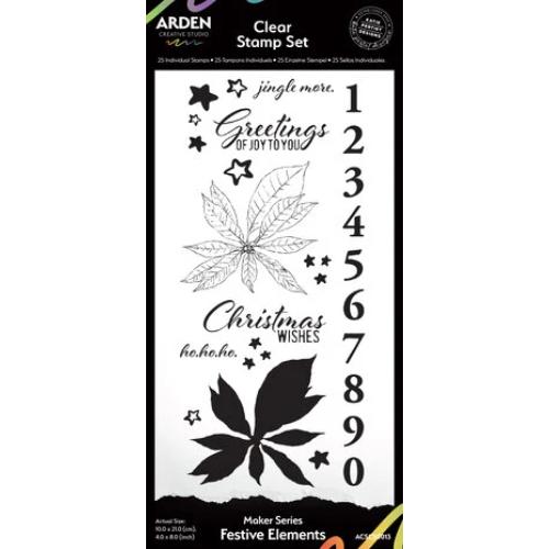 Arden Creative Studio Maker Series 4x8 Inch Clear Stamp Set Festive Elements (ACSCS0013)