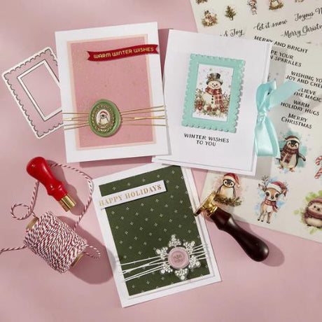 Spellbinders - 2 Pack Frames Wax Seal Stamps & Dies Bundle from the Holiday Magic Collection