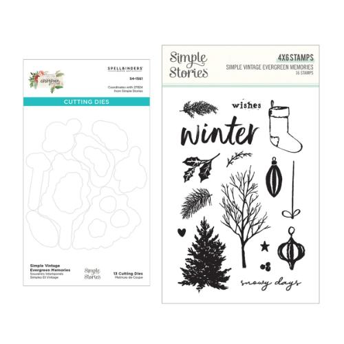 Spellbinders - Simple Vintage Evergreen Memories Stamp & Die Bundle by Simple Stories - Postage as per Actual