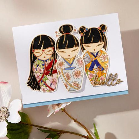 Spellbinders - Kokeshi Dolls BetterPress Plate & Die Set from the Spring in Kyoto Collection by Alex Syberia Designs