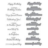Spellbinders - Birthday Wishes Sentiments BetterPress Plate & Die Set from the Texture & Foliage Collection by Suzanne Hue