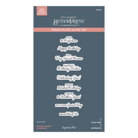 Spellbinders - Birthday Wishes Sentiments BetterPress Plate & Die Set from the Texture & Foliage Collection by Suzanne Hue