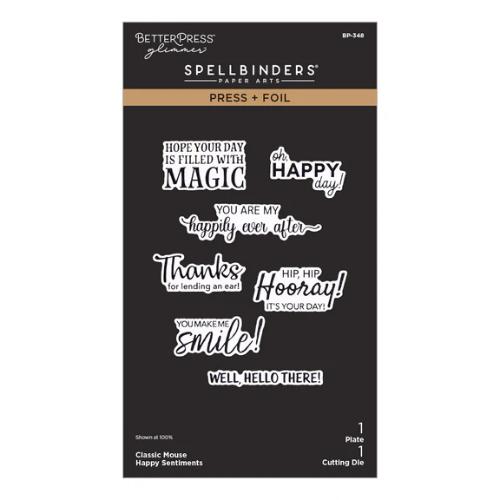 Spellbinders - Classic Mouse Happy Sentiments Press + Foil Plate & Die Set