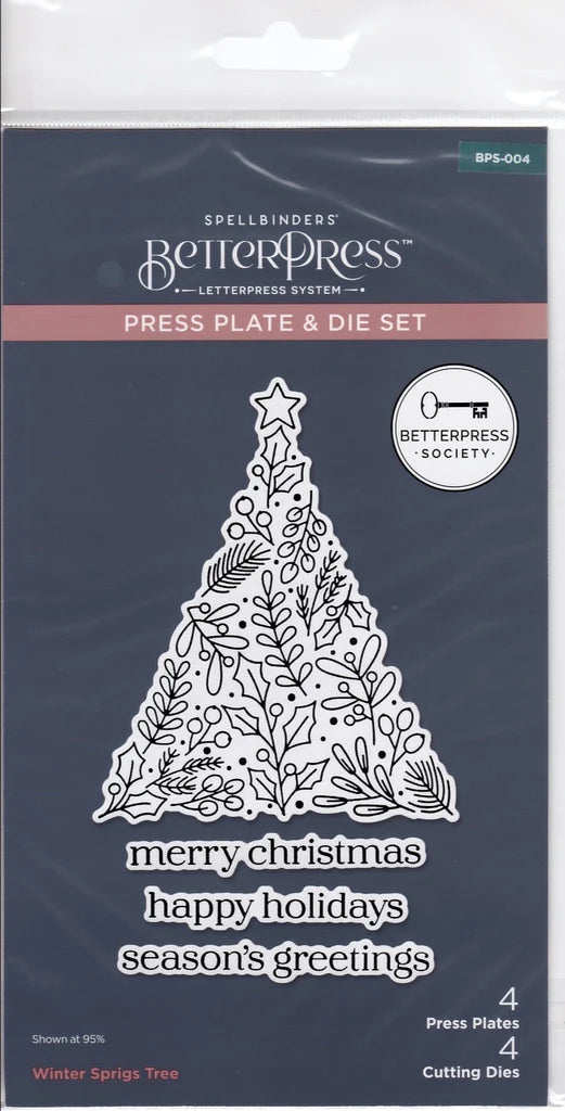 Spellbinders - Winter Sprigs Tree Press Plates & Dies Set with Add-on Stencil - BetterPress Society July 2024