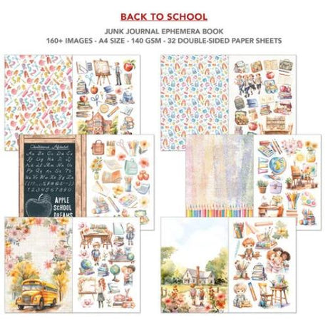 Ciao Bella Back to School A4 Junk Journal Ephemera Book (32pcs) (CBB012) - Postage as per actual