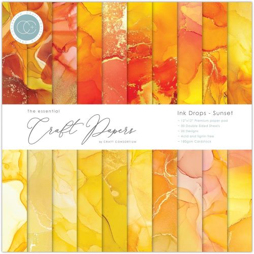 Craft Consortium Essential Craft Papers 12x12 Inch Paper Pad Ink Drops Sunset - Postage as per Actual