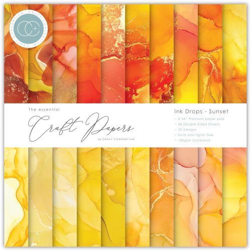 Craft Consortium Essential Craft Papers 6x6 Inch Paper Pad Ink Drops Sunset