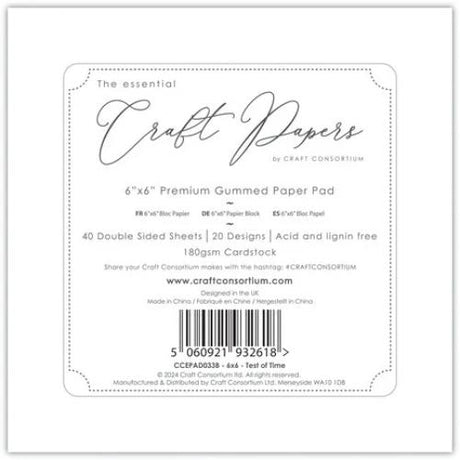 Craft Consortium Essential Craft Papers 6x6 Inch Paper Pad Test of Time (CCEPAD033B)