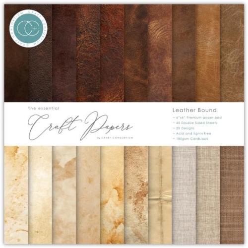 Craft Consortium Double-Sided Paper Pad 6"X6" 40/Pkg Leather Bound, 20 Designs