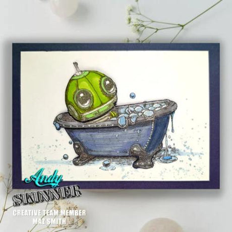 Andy Skinner Bot-ology Wash Your Worries Away Pre Cut Rubber Stamp