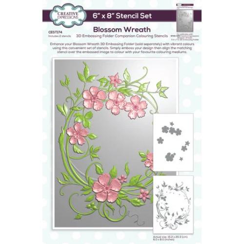 Creative Expressions Blossom Wreath Companion Colouring Stencil 6 in x 8 in Set of 2