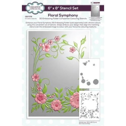 Creative Expressions Floral Symphony Companion Colouring Stencil 6 in x 8 in Set of 2