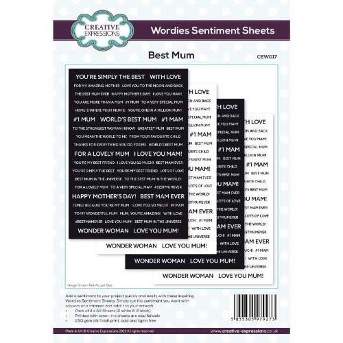 Creative Expressions Wordies Sentiment Sheets - Best Mum Pk 4 6 in x 8 in