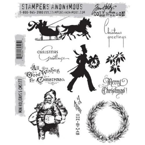 Stampers Anonymous Mini Holidays 5 Tim Holtz Cling Stamps (CMS177)