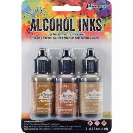 Tim Holtz Alcohol Ink .5oz 3/Pkg Cabin Cupboard-Caramel/Ginger/Latte - Krafters Cart