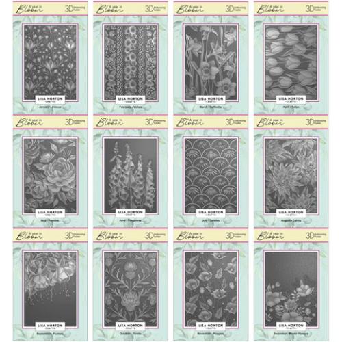 Lisa Horton Crafts 'A Year In Bloom' - Set of 12 - 5” x 7” 3D Embossing Folders - Postage as per Actual