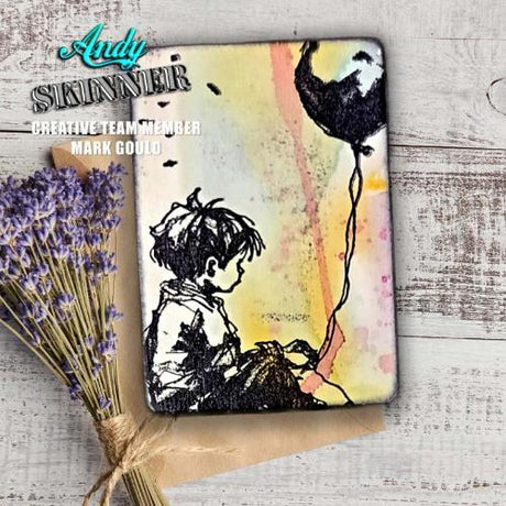 Andy Skinner Nowhere To Go But Up 3.5 in x 5.25 in Pre Cut Rubber Stamp