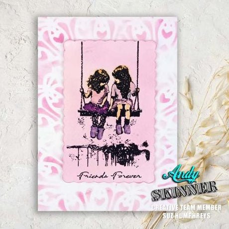 Andy Skinner Friends Forever 3.5 in x 5.25 in Pre Cut Rubber Stamp