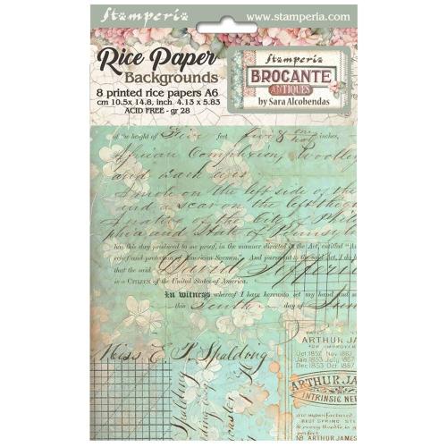 Stamperia Brocante Antiques A6 Rice Paper Backgrounds (8pcs)