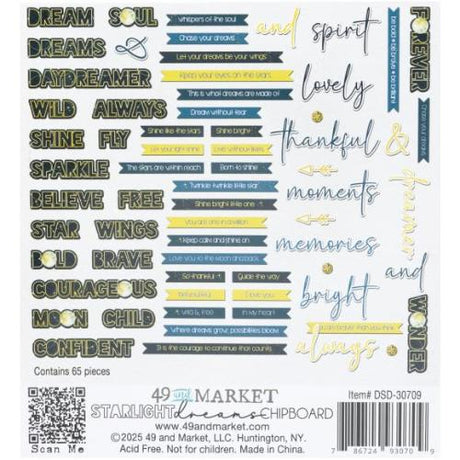 49 And Market Chipboard Set Words, Starlight Dreams