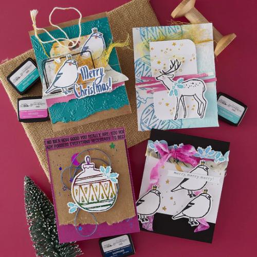 Spellbinders - Stars and Fronds Frame 3D Embossing Folder from the Starry Holiday Collection by Dina Wakley