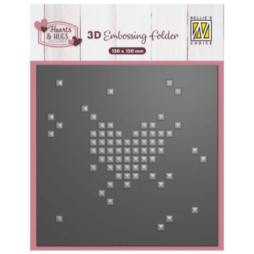 Nellie Snellen 3D Embossing Folder Pixel Heart (EF3D109)