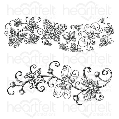 Heartfelt Creations - Butterfly Dreams Border Cling Stamp Set