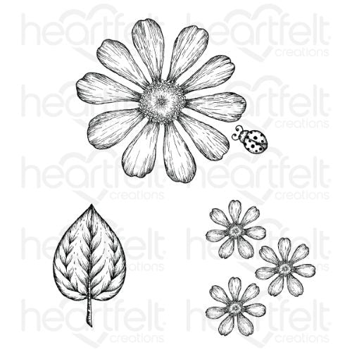 Heartfelt Creations - Large Garden Zinnia Cling Stamp Set