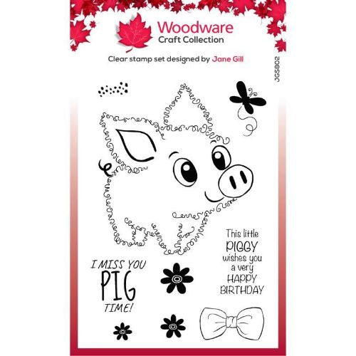 Woodware Clear Singles Fuzzie Friends Pablo The Pig 4 in x 6 in Stamp