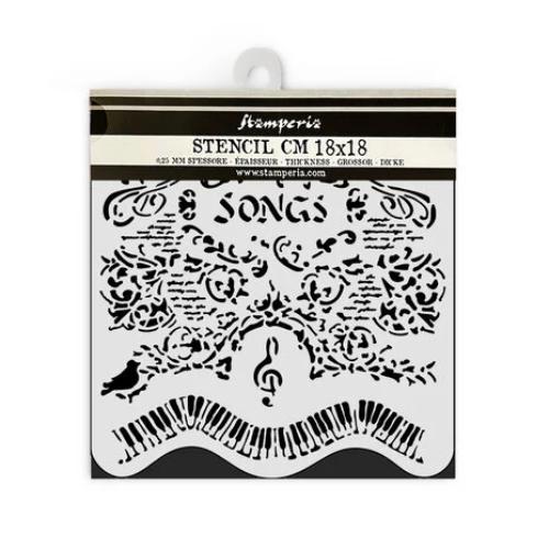 Stamperia Music Thick Stencil 18x18cm Songs And Piano (KSTDQ119)