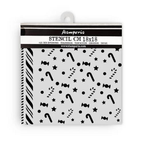 Stamperia Candy Christmas Thick Stencil 18x18cm Candycanes Pattern (KSTDQ124)