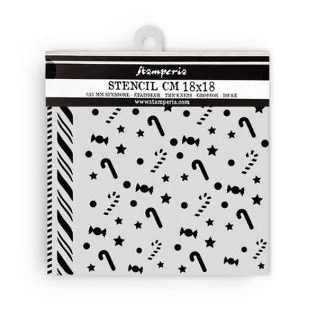 Stamperia Candy Christmas Thick Stencil 18x18cm Candycanes Pattern (KSTDQ124)