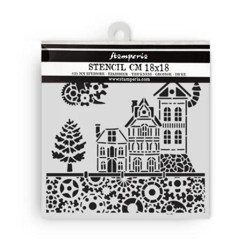 Stamperia Gear up for Christmas Thick Stencil 18x18cm Houses (KSTDQ129)