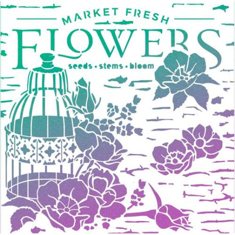 Ciao Bella Book Lovers 8x8 Inch Texture Stencil Market Fresh Flowers (MS8-006)
