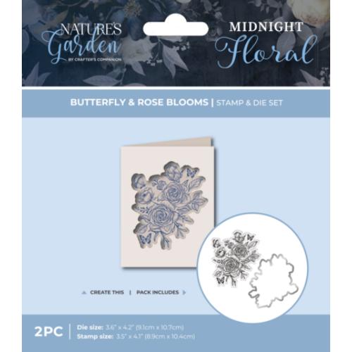 Crafter's Companion Midnight Floral Stamp & Die Butterfly & Rose Blooms (NG-MF-STD-BUTRB)
