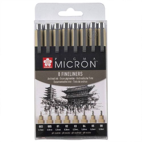 Sakura Pigma Micron Wallet 8 Fineliners Black