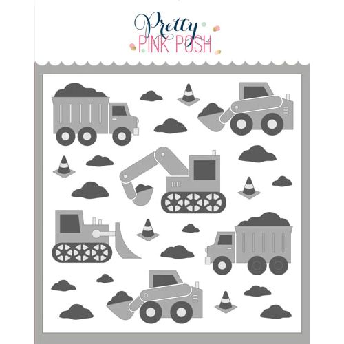 Pretty Pink Posh - Layered Construction Trucks Stencil