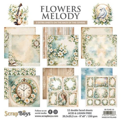 Scrap Boys Flowers Melody 8x8 Inch Paper Pad (SB-FLME-10)