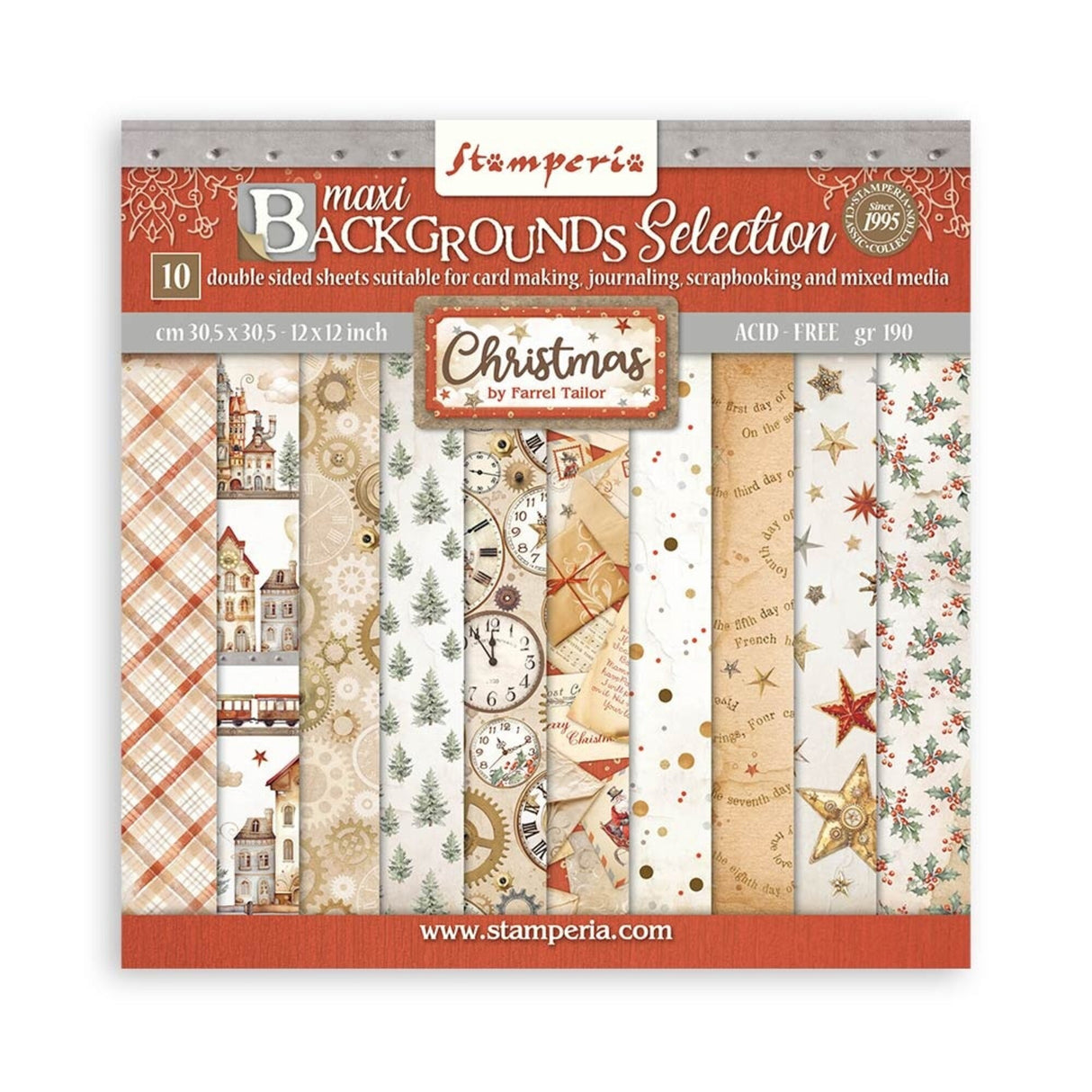 Stamperia Gear up for Christmas 12x12 Inch Paper Pack Maxi Background Selection (SBBL157) - Postage as per actual